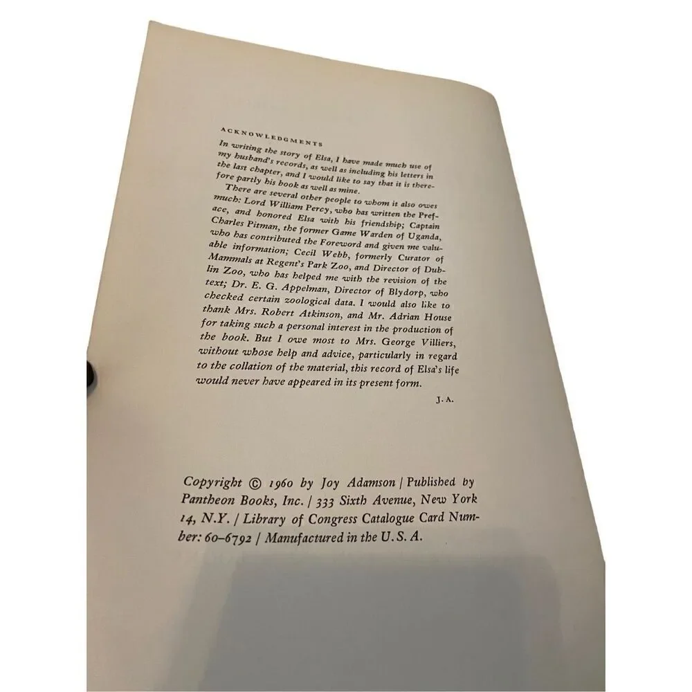 Born Free A Lioness Of Two Worlds By Joy Adamson 1960 Hardcover Book Novel